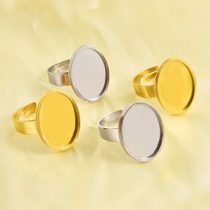 Adjustable 18k gold plated oval base ring blank for DIY jewelry making accessories