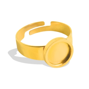 Adjustable 18k gold plated stainless steel ring base with round bezel setting for DIY