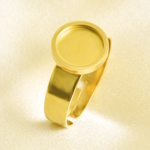 Detail of adjustable 18k gold plated stainless steel ring base for DIY jewelry making
