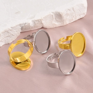 Adjustable 18k gold and silver oval base ring settings for DIY jewelry making