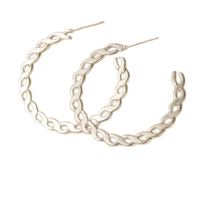 Silver woven twisted hoop earrings for women in stainless steel with open design