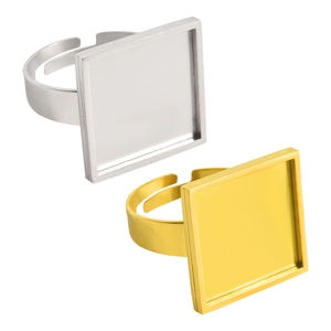 Basi per anelli regolabili in oro 18k e argento con castone quadrato per DIY