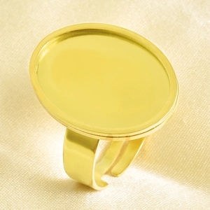 Detail view of adjustable 18k gold plated oval ring base for DIY jewelry making