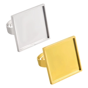 Adjustable 18k gold and silver plated stainless steel square base rings for DIY jewelry