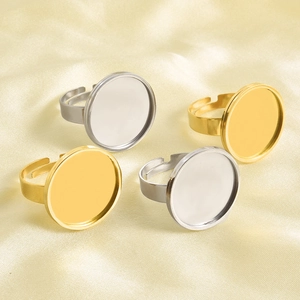 Adjustable 18k gold plated stainless steel round ring base blanks for DIY jewelry making