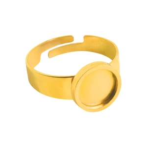 18k gold plated stainless steel adjustable round flat base ring blanks for DIY jewelry