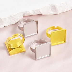 Anelli a base quadrata regolabile in acciaio inox oro e argento per gioielli fai da te