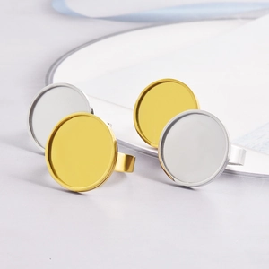 Polished gold and silver stainless steel flat round bezel ring blanks for DIY jewelry