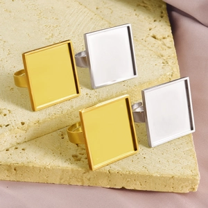 Adjustable square base ring blanks in gold and silver for DIY jewelry making 4pcs