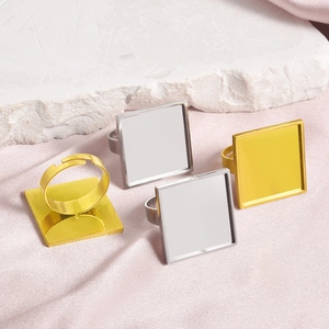 Adjustable 18k gold and silver plated stainless steel square base ring blanks for DIY jewelry
