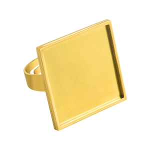 18k gold plated stainless steel square bezel setting adjustable ring for DIY jewelry