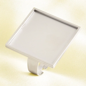 Macro view of adjustable stainless steel ring base with square bezel for DIY jewelry