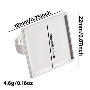 Detailed size chart for square stainless steel ring base with adjustable band for DIY
