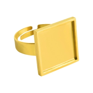 Base per anello regolabile in acciaio inossidabile placcato oro 18k con base quadrata DIY