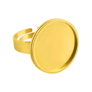Adjustable 18k gold plated stainless steel ring base with round flat bezel tray for DIY