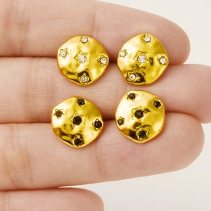 Retro geometric gold hammered stud earrings with star-set cubic zirconia stones