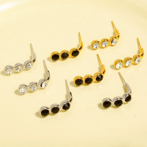 304 Stainless Steel Rhinestone Stud Earrings For Women Geometric Minimalist 18k Gold Plated L-Shaped Arc Earrings Jewelry Gift