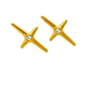 Boucles d'oreilles étoiles dorées avec zircone cubique sur une base minimaliste en acier