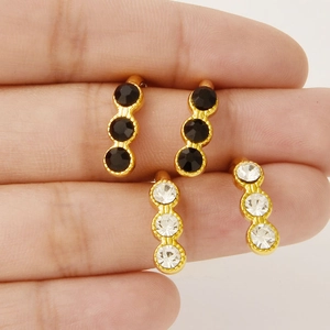Minimalist 18k gold-plated stainless steel stud earrings with black and white crystals