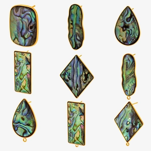 Pendientes Geométricos de Acero Inoxidable 304 de Concha de Abulón Natural Pendientes de Botón de Nácar Iridiscente Joyería Mujer