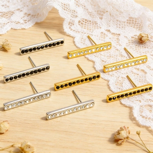 Minimalisti Orecchini a Bottone a Barra in Acciaio Inossidabile 304 Strass Geometrici Intarsiati Eleganti Gioielli da Donna