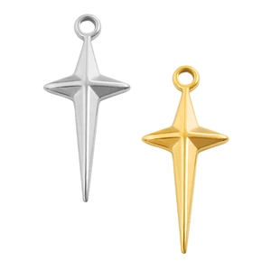 Minimalist 304 Stainless Steel North Star Pendant 18K Gold Plated Cross Star Charm For DIY Necklace Jewelry Making