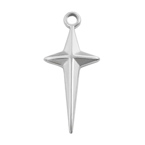Detailed close-up of polished silver star pendant with round hanging ring for jewelry making