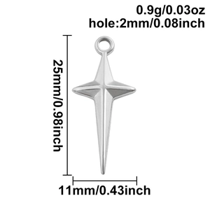 Detailed size chart for star cross pendant with 25mm height and 11mm width measurements
