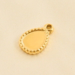 Polished gold teardrop pendant base with beaded edge for DIY necklace and jewelry making