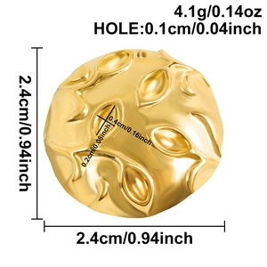 Detailed view of 18k gold plated leaf texture pendant with dimensions and hole size