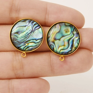Pendientes geométricos de concha de abulón natural con marcos dorados y textura irisada