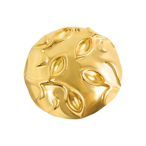 Polished 18k gold plated stainless steel round pendant with embossed leaf pattern detail