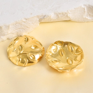 Matte 18k gold plated stainless steel embossed leaf pendants with hammered texture finish