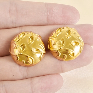 18k gold plated stainless steel round leaf relief pendant for DIY jewelry making
