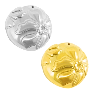 304 Stainless Steel Round Flower Embossed Pendant DIY Jewelry Making Accessory Vintage Floral Charm For Necklace Bracelet