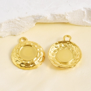 Gouden ronde roestvrijstalen hanger met gehamerde textuur voor DIY sieraden maken