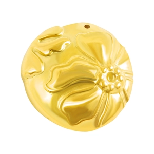 Polished round stainless steel floral embossed pendant with top hole for jewelry making