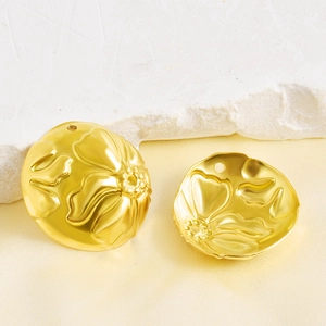 Golden flower embossed stainless steel round charms for DIY jewelry making and pendants