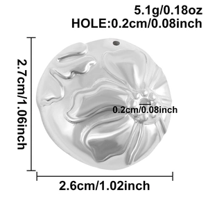Technical diagram showing 2.7cm stainless steel flower pendant dimensions and weight