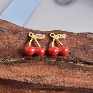 Polierte 18k Gold Kirsch-Anhänger mit roter Emaille und funkelnden Zirkonien für Schmuck