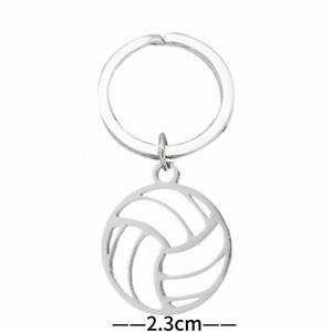 Porte-clés volley-ball en acier inoxydable argenté avec un design de balle creuse de 2,3 cm