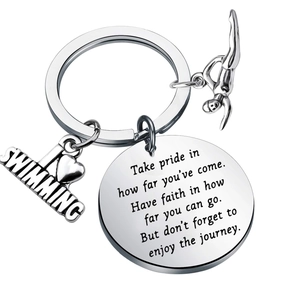 Stainless Steel Swimming Keychain Swimmer Silhouette Eat My Bubbles Inspirational Quote Bag Pendant Sport Souvenir For Swimmers