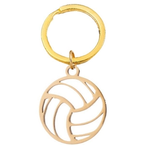 Porte-clés volley-ball en acier inoxydable doré poli avec motif de balle évidé