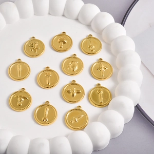 Ronde 304 Roestvrijstalen Reliëf Hanger 18K Verguld Vintage Munt Stijl Bedeltje Voor DIY Sieraden Maken Accessoires