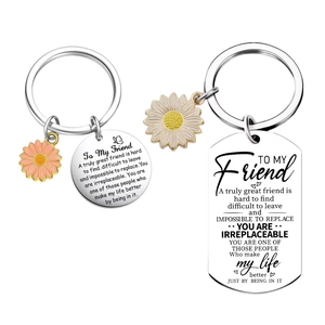 Stainless Steel Keychain To My Friend Engraved Gift For Friends Sunflower Daisy Flower Pendant Metal Key Ring Jewelry