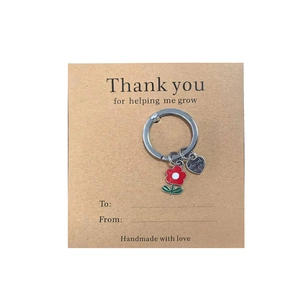 Silver flower keyring with Thank You heart charm on Kraft gift card packaging