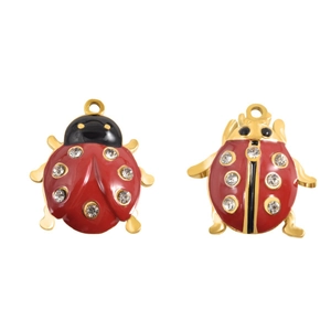 Ciondolo Coccinella In Acciaio Inossidabile Con Strass Smalto Scarabeo Charm Accessorio Per Gioielli Fai Da Te Collana Portachiavi