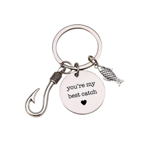 Porte-clés en acier inoxydable avec hameçon et gravure You're my best catch pour pêcheur