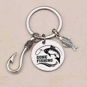 Porte-clés de Pêche en Acier Inoxydable Pendentif Hameçon Gravé Best Catch Gone Fishing Cadeau pour les Amateurs de Pêche