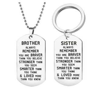 Edelstahl Dog Tag Halskette Schlüsselanhänger Inspirierende Beschriftung Geschenk Für Bruder Schwester Silber Schmuck